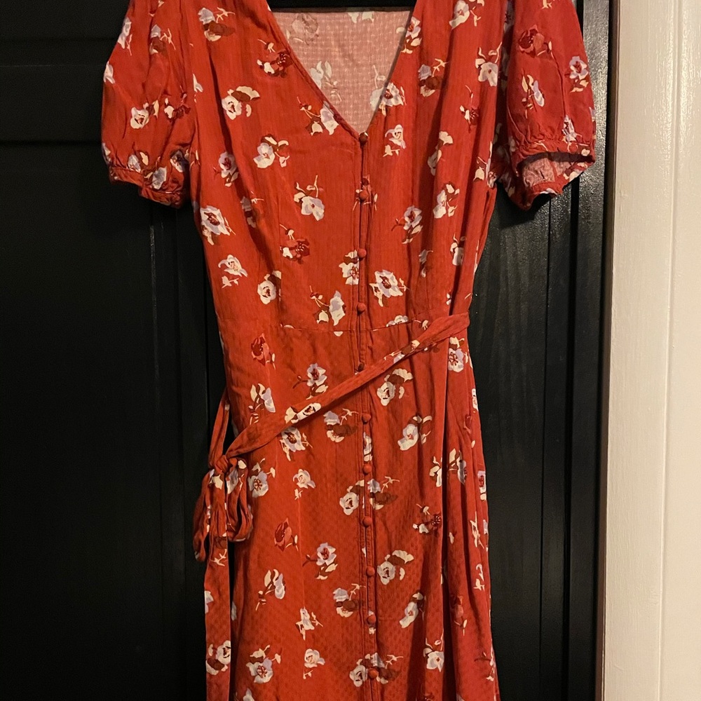 Coral floral waist tie dress
